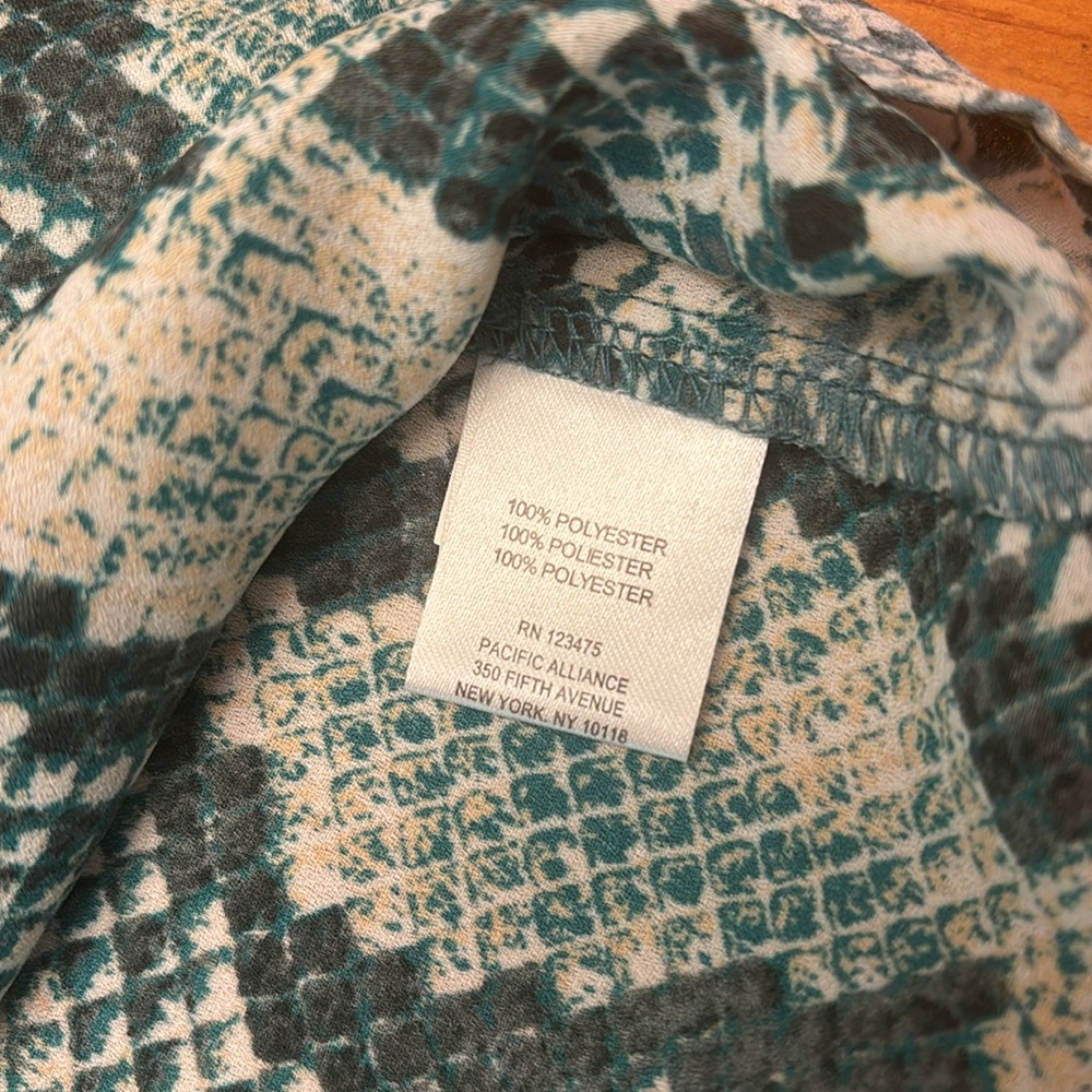 Tahari Arthur Levine snake print teal green cream ruffles - Picture 6 of 7